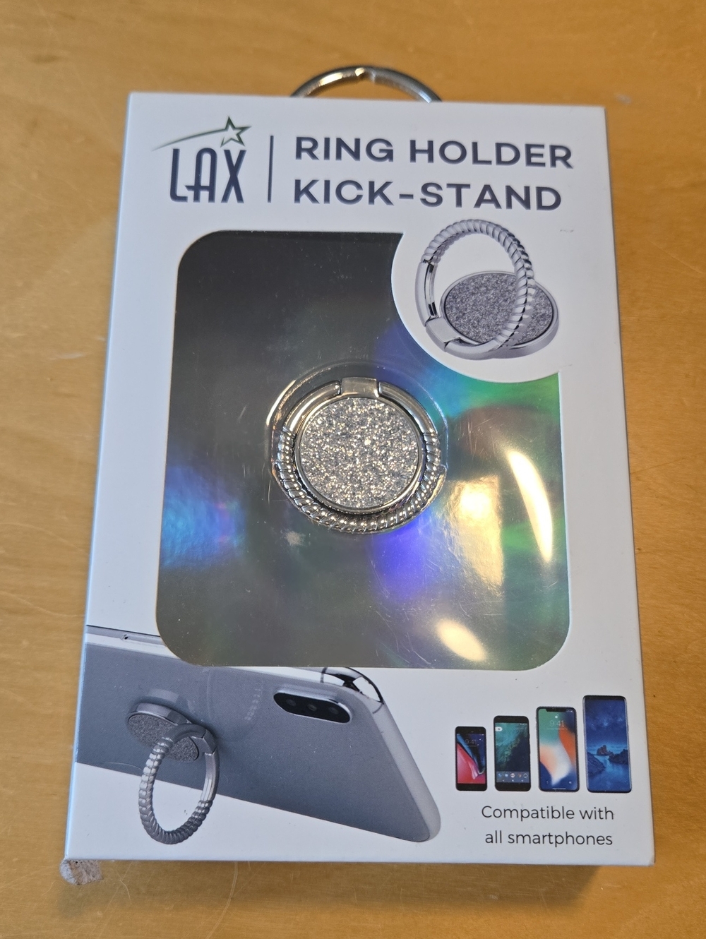 Silver Glitter Ring Holder Kick-Stand for Smartphones